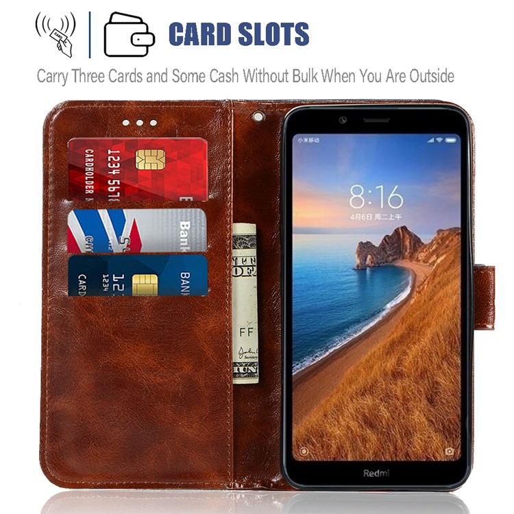 Premium Vintage Leather Wallet Case for Xiaomi Redmi 7A - Dark Brown-6