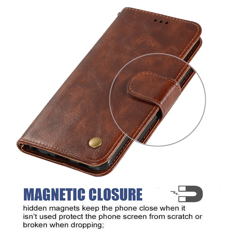 Premium Vintage Leather Wallet Case for Xiaomi Redmi 7A - Dark Brown-7