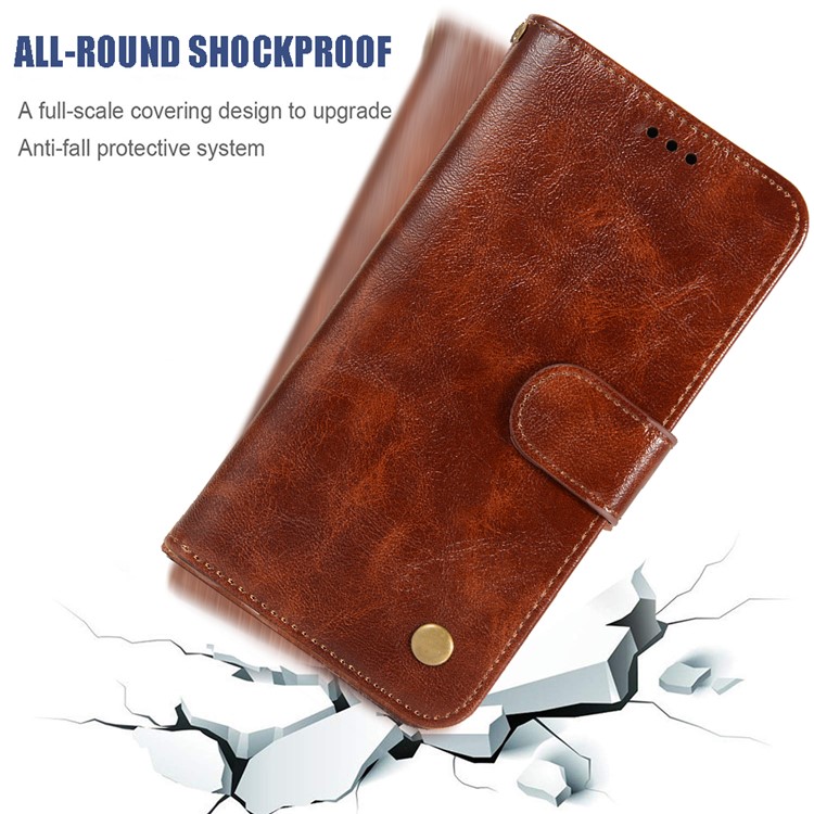 Premium Vintage Leather Wallet Case for Xiaomi Redmi 7A - Dark Brown-8