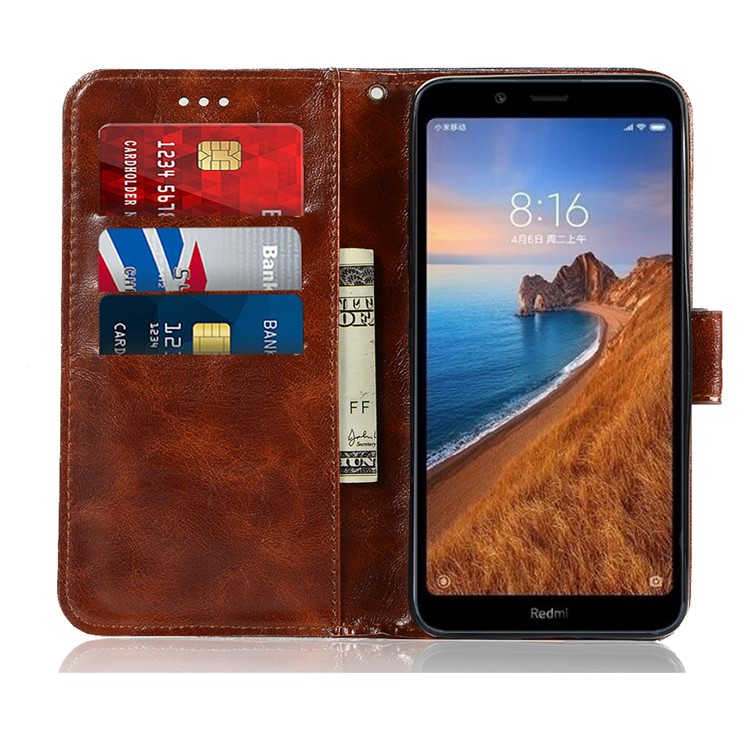 Premium Vintage Leather Wallet Case for Xiaomi Redmi 7A - Dark Brown-9