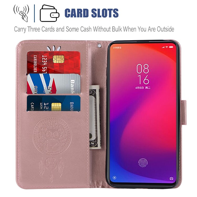 Imprint Dream Catcher Owl Leather Wallet Phone Cover for Xiaomi Redmi K20 / Redmi K20 Pro / Mi 9T / Mi 9T Pro - Rose Gold-8