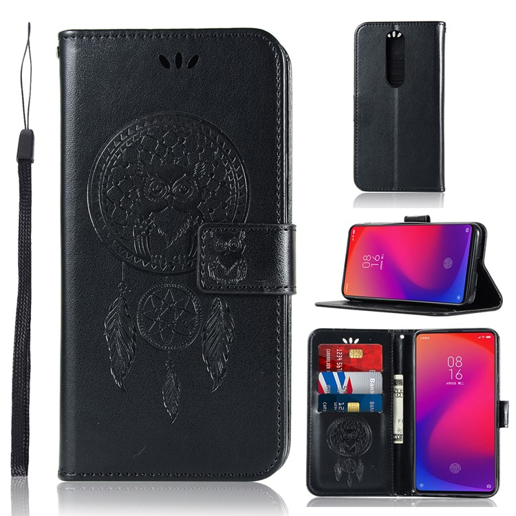 Imprint Dream Catcher Owl Leather Wallet Phone Cover for Xiaomi Redmi K20 / Redmi K20 Pro / Mi 9T / Mi 9T Pro - Black-1