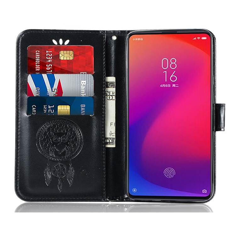 Imprint Dream Catcher Owl Leather Wallet Phone Cover for Xiaomi Redmi K20 / Redmi K20 Pro / Mi 9T / Mi 9T Pro - Black-6