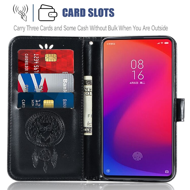 Imprint Dream Catcher Owl Leather Wallet Phone Cover for Xiaomi Redmi K20 / Redmi K20 Pro / Mi 9T / Mi 9T Pro - Black-9
