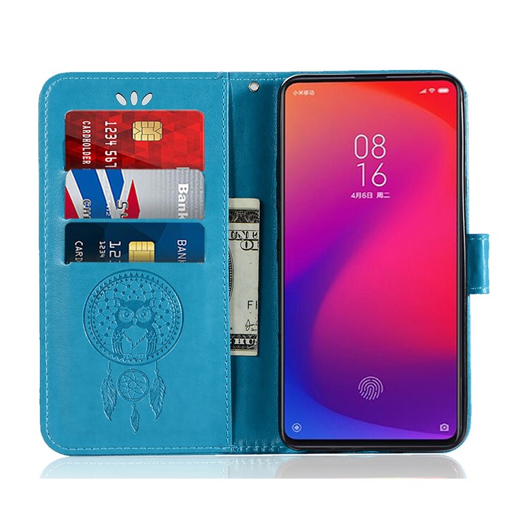 Imprint Dream Catcher Owl Leather Wallet Phone Cover for Xiaomi Redmi K20 / Redmi K20 Pro / Mi 9T / Mi 9T Pro - Blue-6