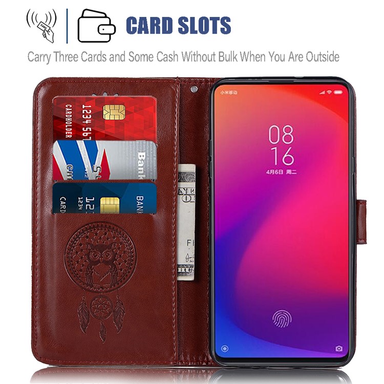 Imprint Dream Catcher Owl Leather Wallet Phone Cover for Xiaomi Redmi K20 / Redmi K20 Pro / Mi 9T / Mi 9T Pro - Brown-8