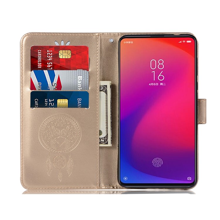 Imprint Dream Catcher Owl Leather Wallet Phone Cover for Xiaomi Redmi K20 / Redmi K20 Pro / Mi 9T / Mi 9T Pro - Gold-7