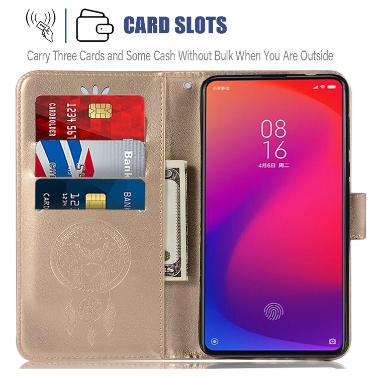 Imprint Dream Catcher Owl Leather Wallet Phone Cover for Xiaomi Redmi K20 / Redmi K20 Pro / Mi 9T / Mi 9T Pro - Gold-8