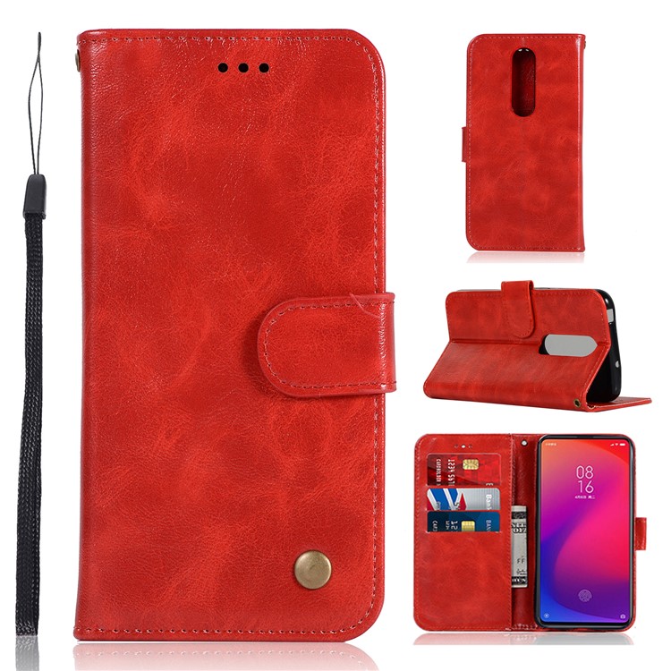 Premium Vintage Leather Wallet Covering Case for Xiaomi Redmi K20 / Redmi K20 Pro / Mi 9T / Mi 9T Pro - Red-1