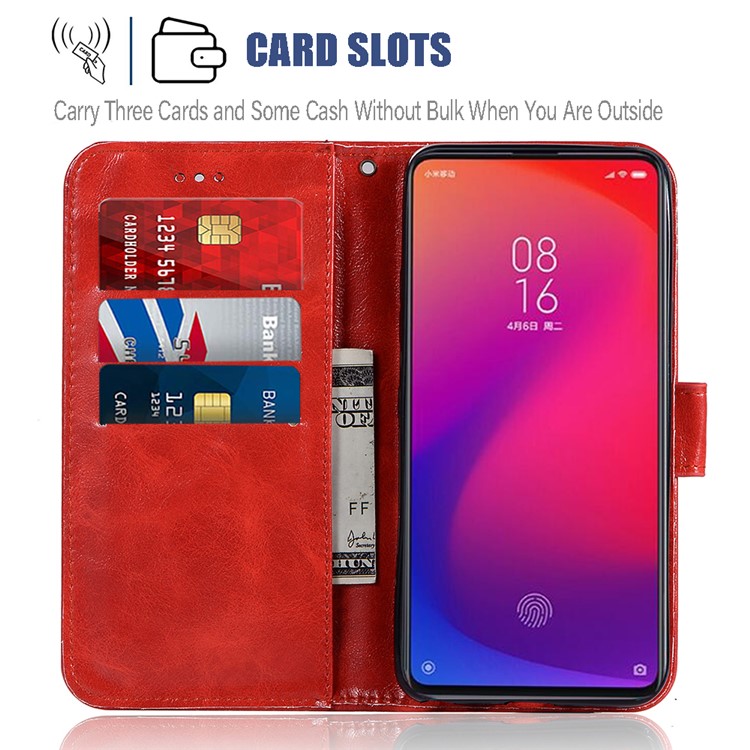 Premium Vintage Leather Wallet Covering Case for Xiaomi Redmi K20 / Redmi K20 Pro / Mi 9T / Mi 9T Pro - Red-8