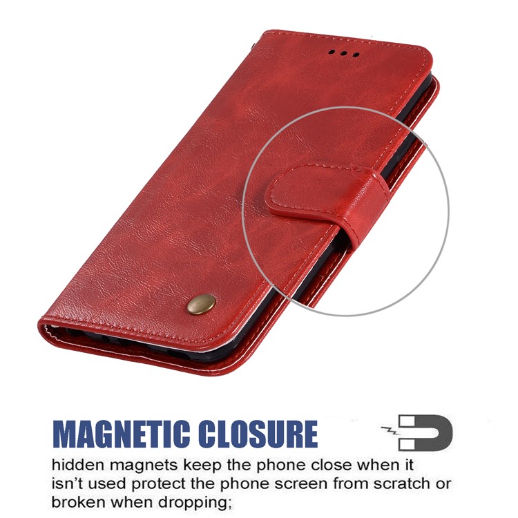 Premium Vintage Leather Wallet Covering Case for Xiaomi Redmi K20 / Redmi K20 Pro / Mi 9T / Mi 9T Pro - Red-9