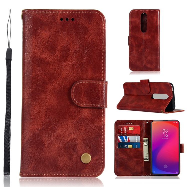 Premium Vintage Leather Wallet Covering Case for Xiaomi Redmi K20 / Redmi K20 Pro / Mi 9T / Mi 9T Pro - Wine Red-1