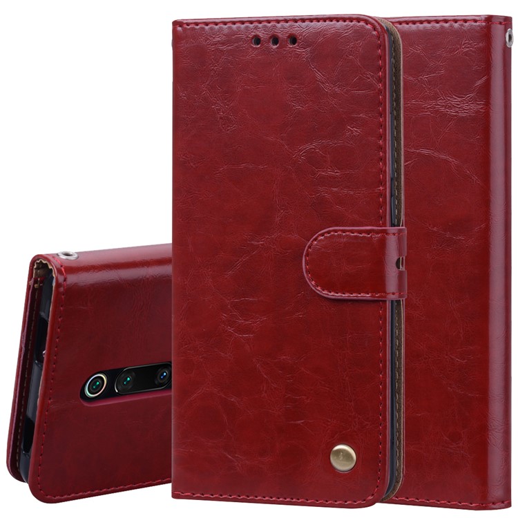 HAT PRINCE Vintage Style Oil Wax Leather Wallet Stand Case for Xiaomi Redmi K20 / Redmi K20 Pro / Mi 9T / Mi 9T Pro - Wine Red-1