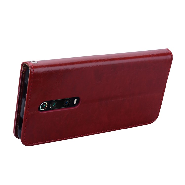HAT PRINCE Vintage Style Oil Wax Leather Wallet Stand Case for Xiaomi Redmi K20 / Redmi K20 Pro / Mi 9T / Mi 9T Pro - Wine Red-4