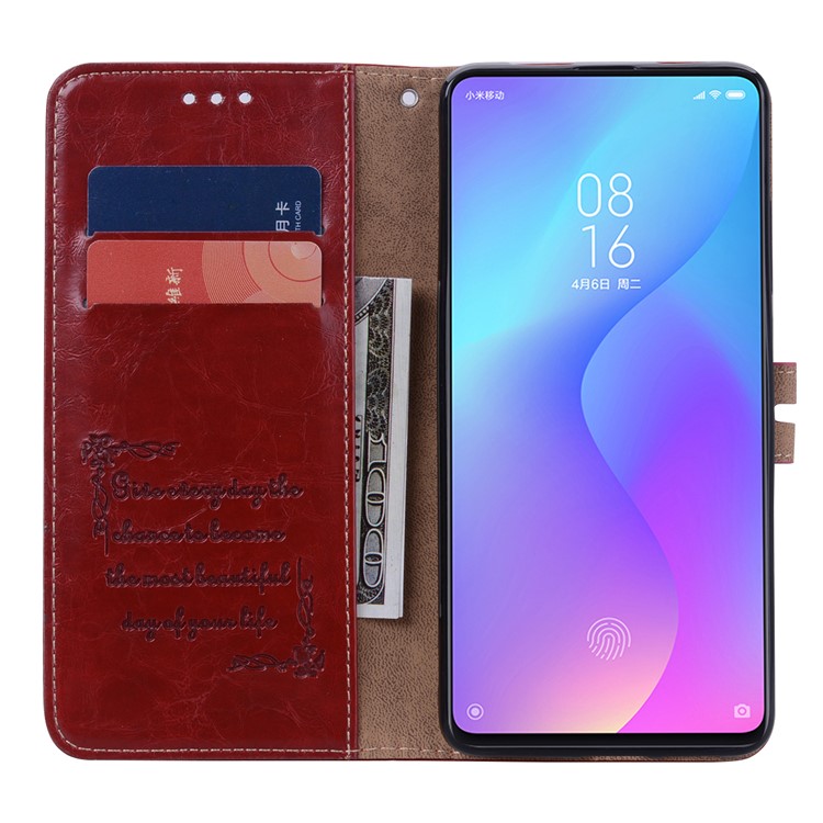 HAT PRINCE Vintage Style Oil Wax Leather Wallet Stand Case for Xiaomi Redmi K20 / Redmi K20 Pro / Mi 9T / Mi 9T Pro - Wine Red-6