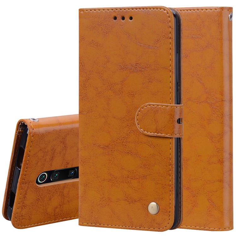HAT PRINCE Vintage Style Oil Wax Leather Wallet Stand Case for Xiaomi Redmi K20 / Redmi K20 Pro / Mi 9T / Mi 9T Pro - Light Brown-1