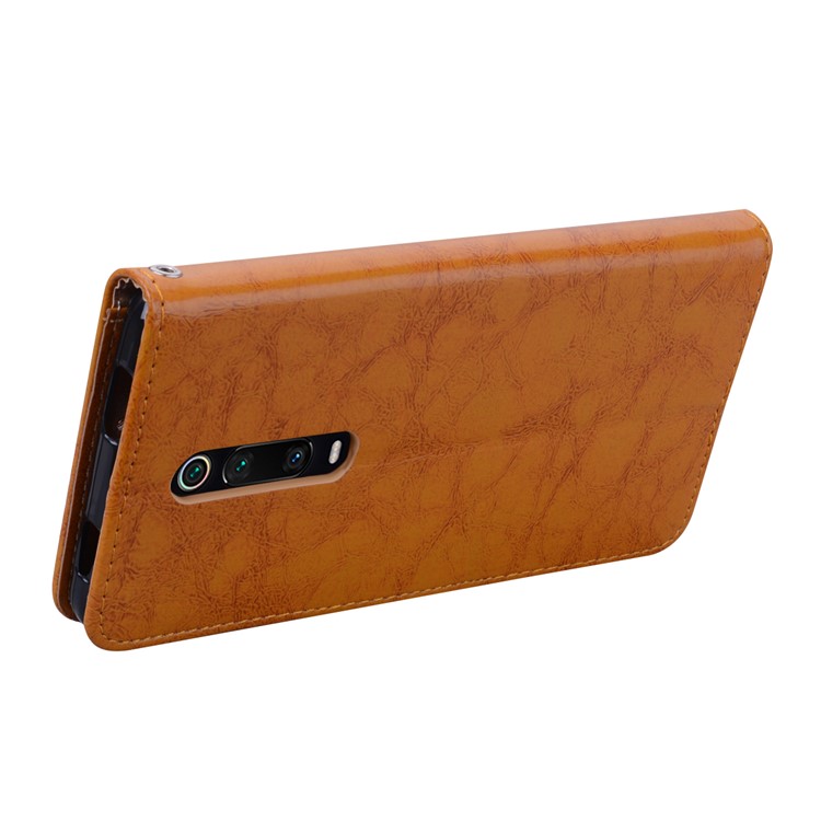 HAT PRINCE Vintage Style Oil Wax Leather Wallet Stand Case for Xiaomi Redmi K20 / Redmi K20 Pro / Mi 9T / Mi 9T Pro - Light Brown-4