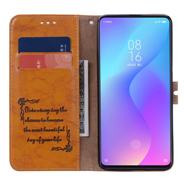 HAT PRINCE Vintage Style Oil Wax Leather Wallet Stand Case for Xiaomi Redmi K20 / Redmi K20 Pro / Mi 9T / Mi 9T Pro - Light Brown-6