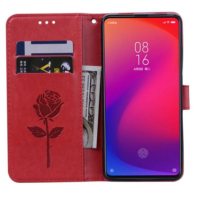 Imprinted Rose Flower Pattern Leather Wallet Shell for Xiaomi Redmi K20 / Mi 9T / Redmi K20 Pro / Mi 9T Pro - Red-5