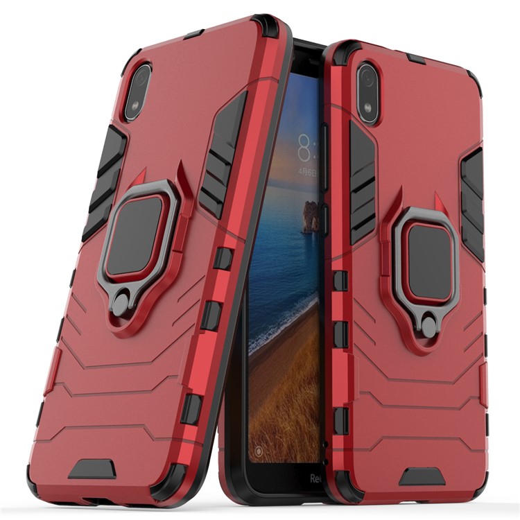 Cool Guard Ring Holder Kickstand PC TPU Hybrid Case for Xiaomi Redmi 7A - Red-1