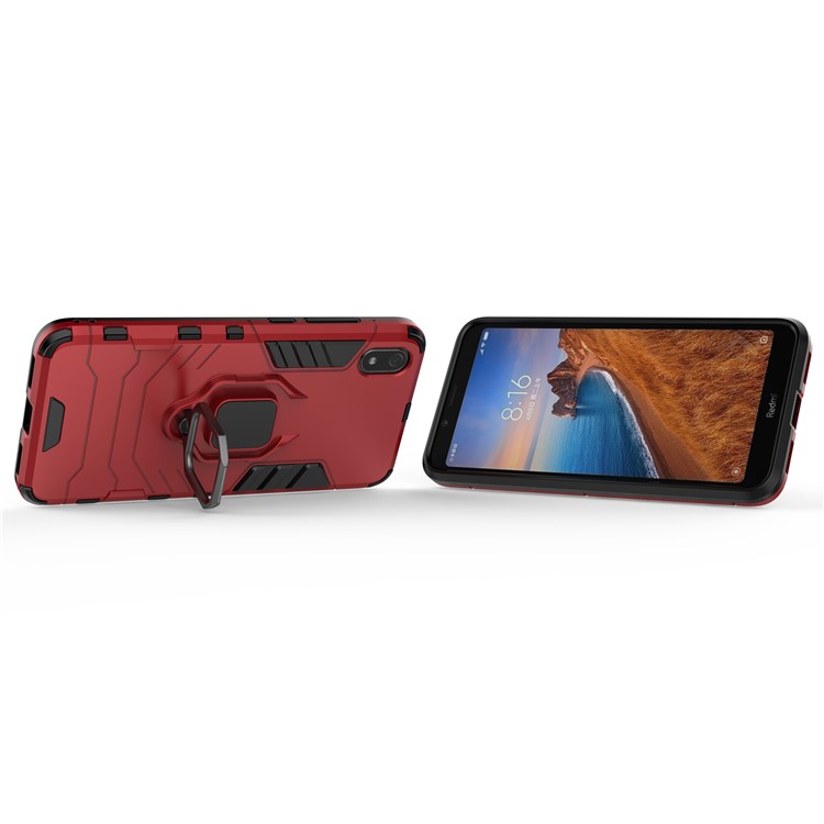 Cool Guard Ring Holder Kickstand PC TPU Hybrid Case for Xiaomi Redmi 7A - Red-3