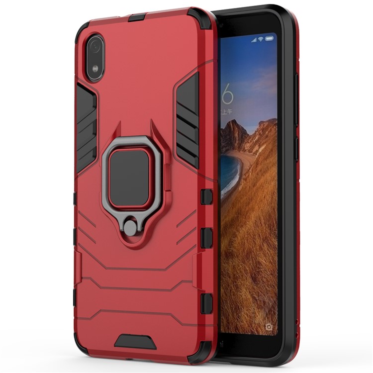 Cool Guard Ring Holder Kickstand PC TPU Hybrid Case for Xiaomi Redmi 7A - Red-5