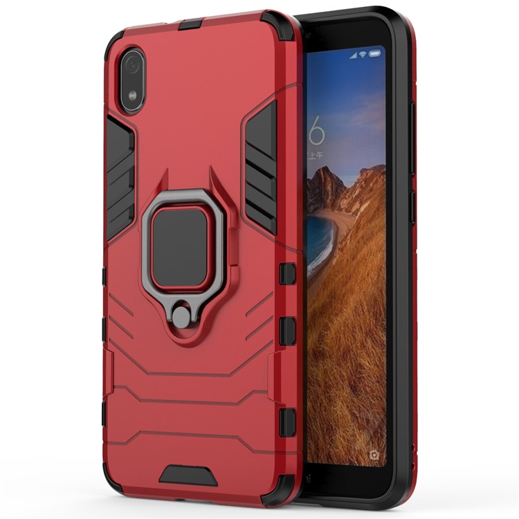 Cool Guard Ring Holder Kickstand PC TPU Hybrid Case for Xiaomi Redmi 7A - Red-5