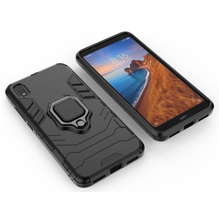 Cool Guard Ring Holder Kickstand PC TPU Hybrid Case Para Xiaomi Redmi 7a - Preto