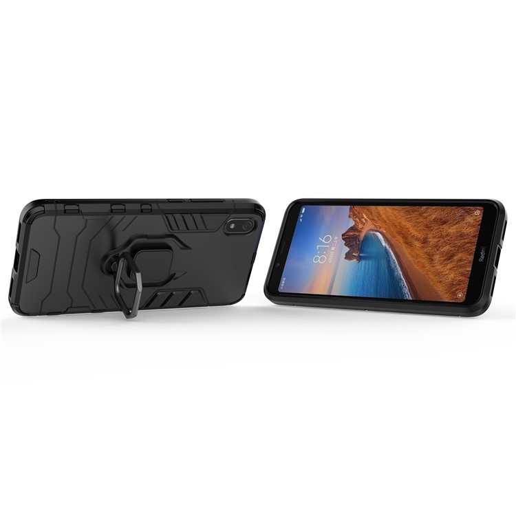 Cool Guard Ring Holder Kickstand PC TPU Hybrid Case Per Xiaomi Redmi 7A - Nero