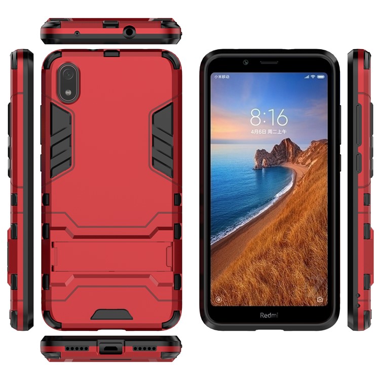 Plástico + Tpu Híbrido de Telefone Com Kickstand Para Xiaomi Redmi 7a - Vermelho-2