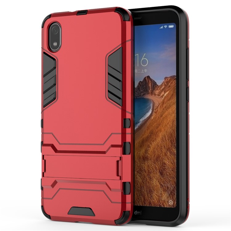 Plástico + Tpu Híbrido de Telefone Com Kickstand Para Xiaomi Redmi 7a - Vermelho-3