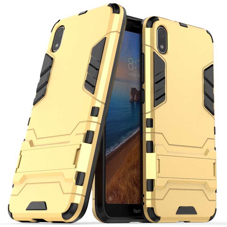 Plastic + TPU Hybrid Phone Shell with Kickstand for Xiaomi Redmi 7A - Gold-1
