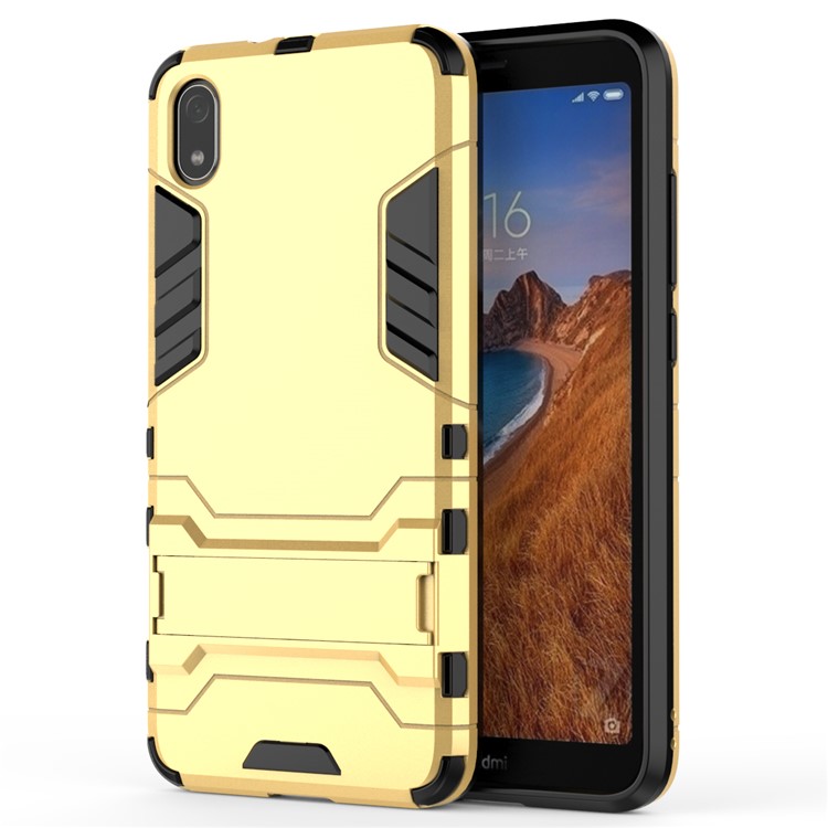 Plastic + TPU Hybrid Phone Shell with Kickstand for Xiaomi Redmi 7A - Gold-2