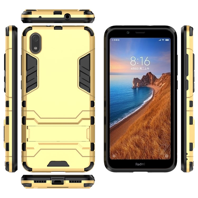 Plastic + TPU Hybrid Phone Shell with Kickstand for Xiaomi Redmi 7A - Gold-3