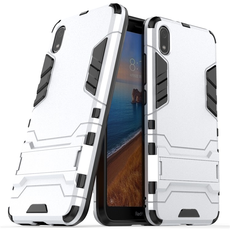 Plastic + TPU Hybrid Phone Shell with Kickstand for Xiaomi Redmi 7A - Silver-1