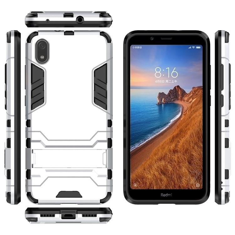 Plastic + TPU Hybrid Phone Shell with Kickstand for Xiaomi Redmi 7A - Silver-3