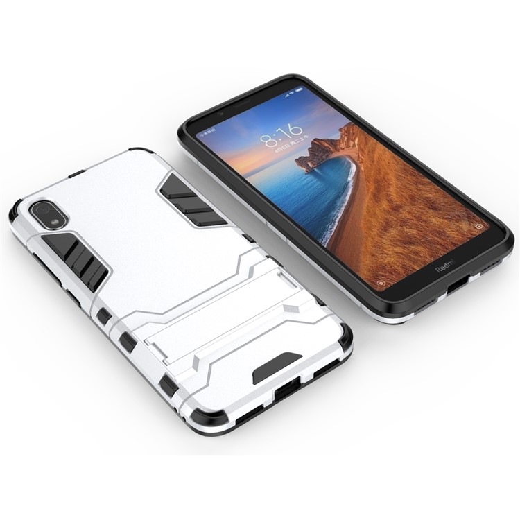 Plastic + TPU Hybrid Phone Shell with Kickstand for Xiaomi Redmi 7A - Silver-4