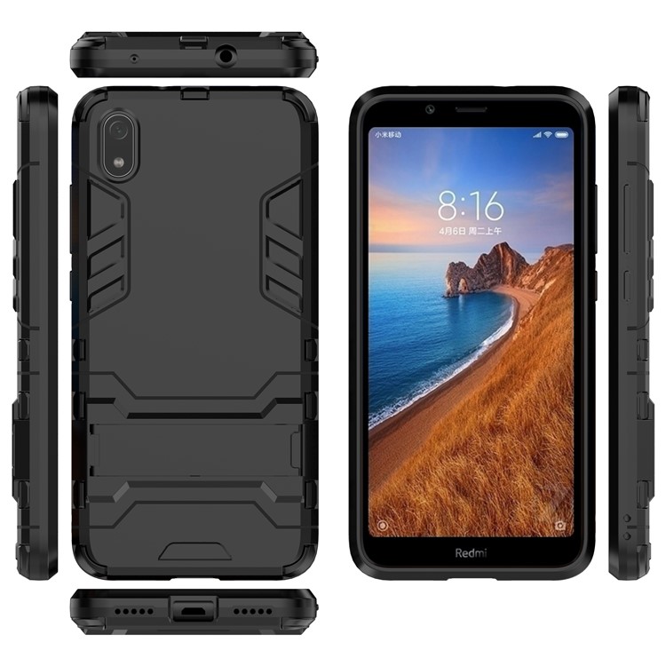 Kunststoff + TPU Hybrid -telefonschale Mit Kickstand Für Xiaomi Redmi 7A - Schwarz