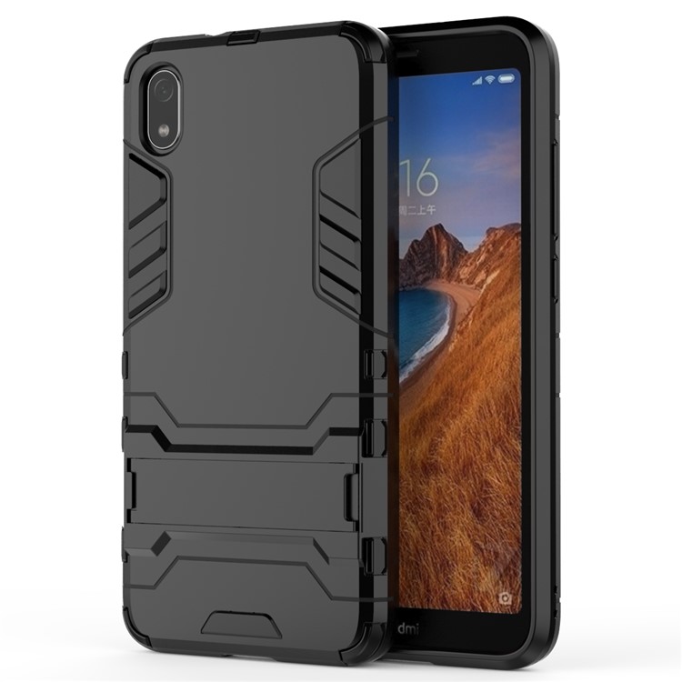 Plástico + Tpu Híbrido de Telefone Com Kickstand Para Xiaomi Redmi 7a - Preto