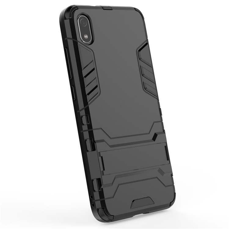 Plástico + Tpu Híbrido de Telefone Com Kickstand Para Xiaomi Redmi 7a - Preto