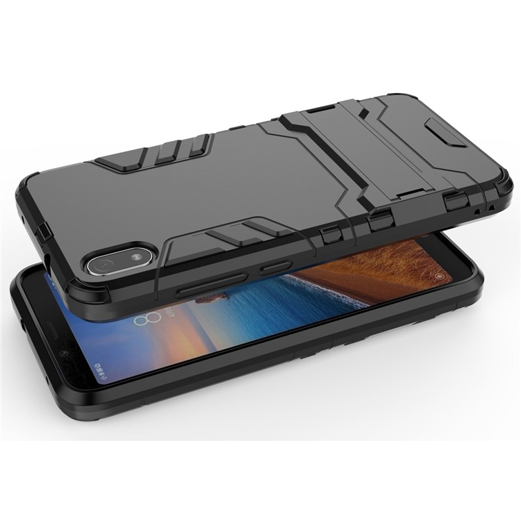 Plástico + Tpu Híbrido de Telefone Com Kickstand Para Xiaomi Redmi 7a - Preto