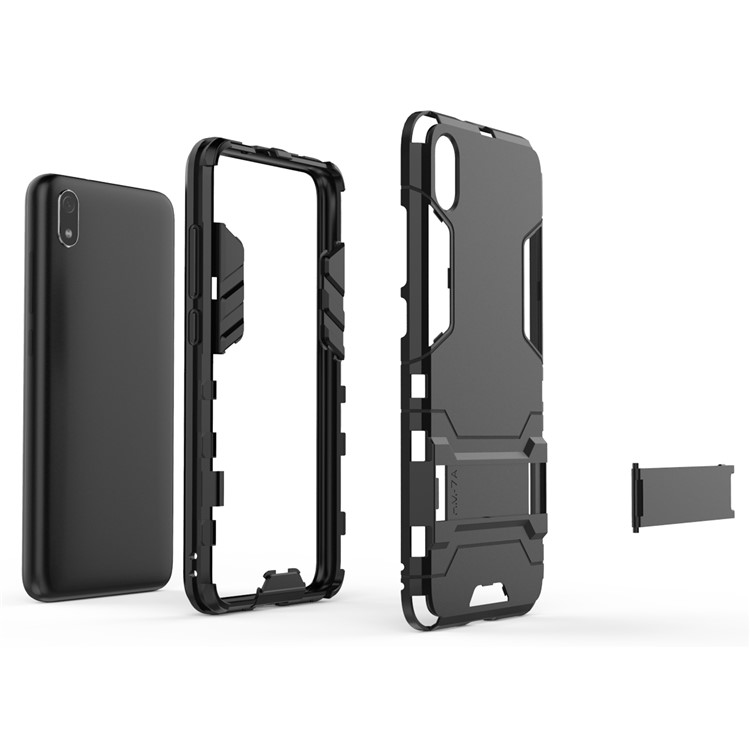 Plástico + Tpu Híbrido de Telefone Com Kickstand Para Xiaomi Redmi 7a - Preto