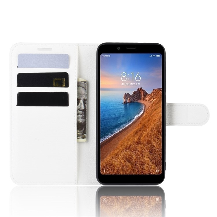 Litchi Texture Wallet PU Leather Stand Phone Casing for Xiaomi Redmi 7A - White-4