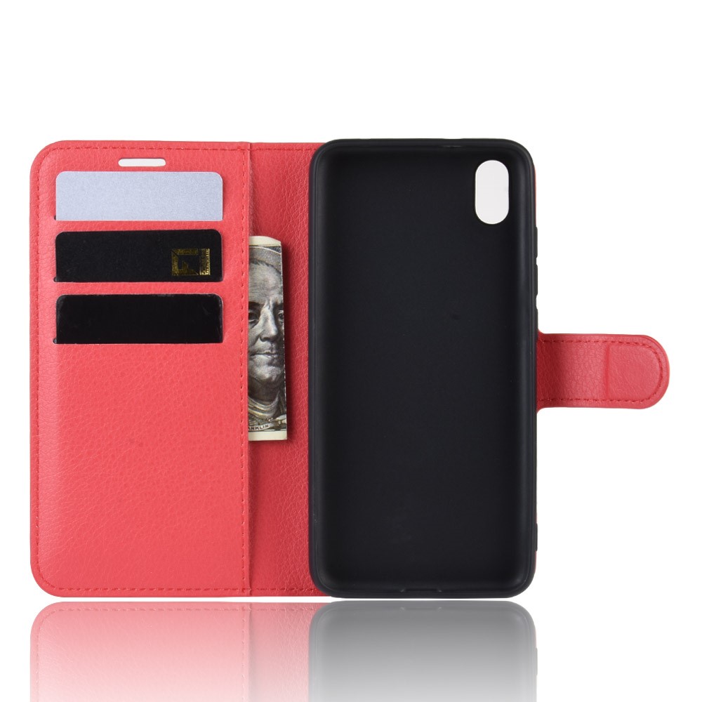 Litchi Texture Wallet PU pu Cuero Soporte de Teléfono Para Xiaomi Redmi 7a - Rojo-3