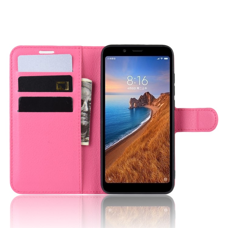Litchi Texture Wallet PU Leather Stand Phone Casing for Xiaomi Redmi 7A - Rose-4