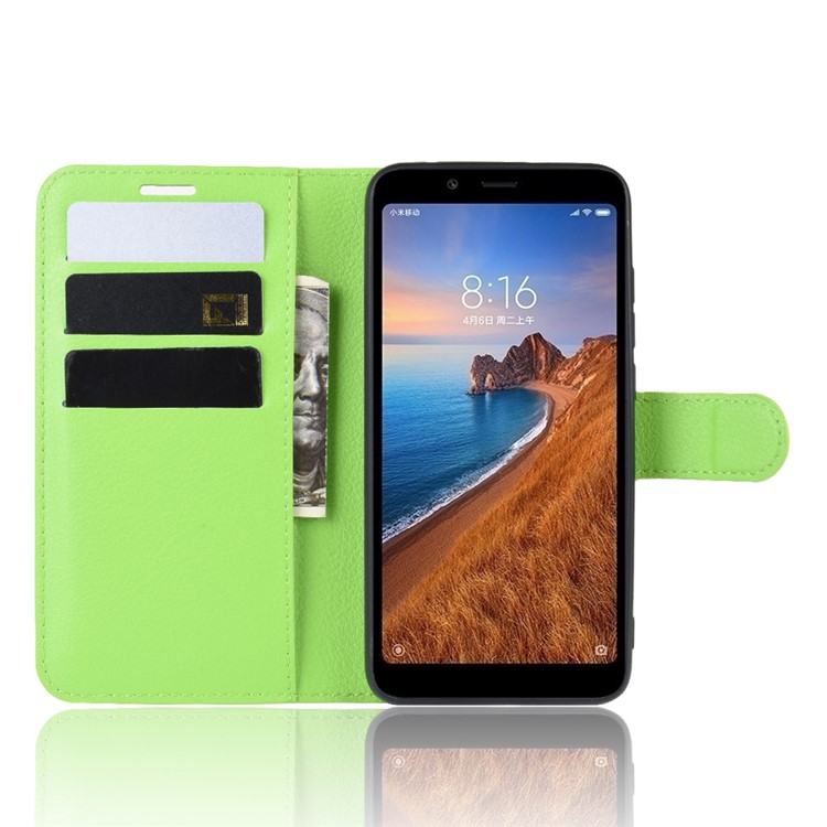 Litchi Texture Wallet PU le Cuir Stand Téléphone Pour Xiaomi Redmi 7a - Vert-4