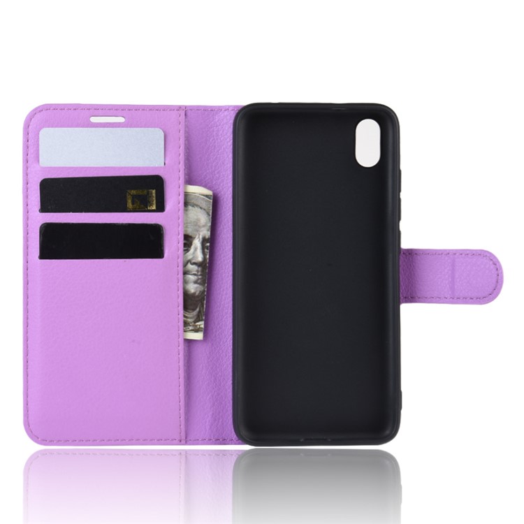 Litchi Texture Wallet PU Leather Stand Phone Casing for Xiaomi Redmi 7A - Purple-3