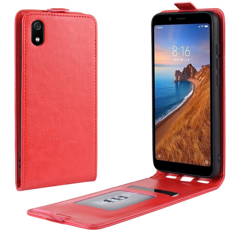 Crazy Horse Texture Vertical Flip Leather Card Holder Protective Phone Shell for Xiaomi Redmi 7A - Red-1