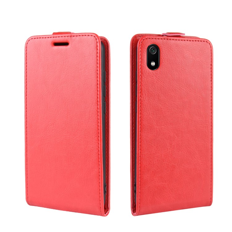 Crazy Cavalo Textura Vertical Flip De Couro Titular Do Telefone Protetor Shell Para Xiaomi Redmi 7a - Vermelho-2