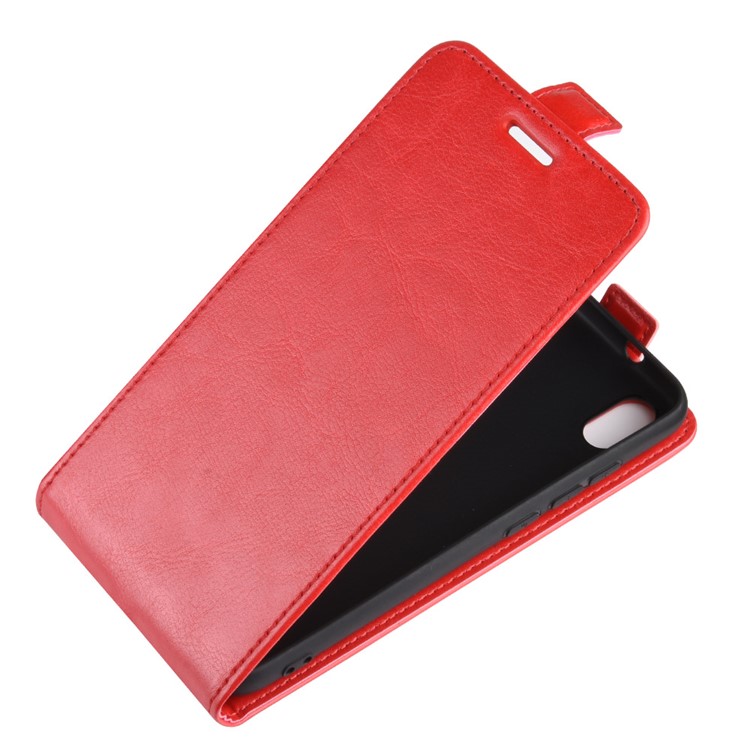 Crazy Cavalo Textura Vertical Flip De Couro Titular Do Telefone Protetor Shell Para Xiaomi Redmi 7a - Vermelho-3